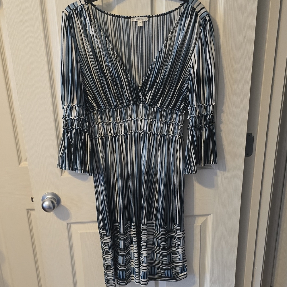 Sophie Max Navy and White Striped 3/4 Sleeve Dress
